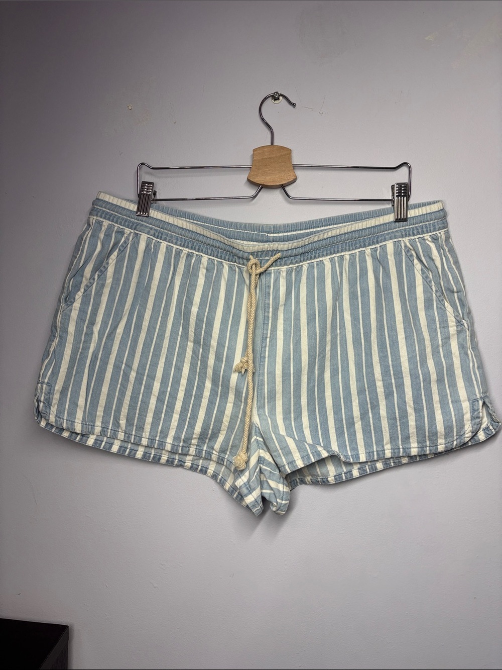 aerie Blue & White Striped Drawstring Athletic Shorts